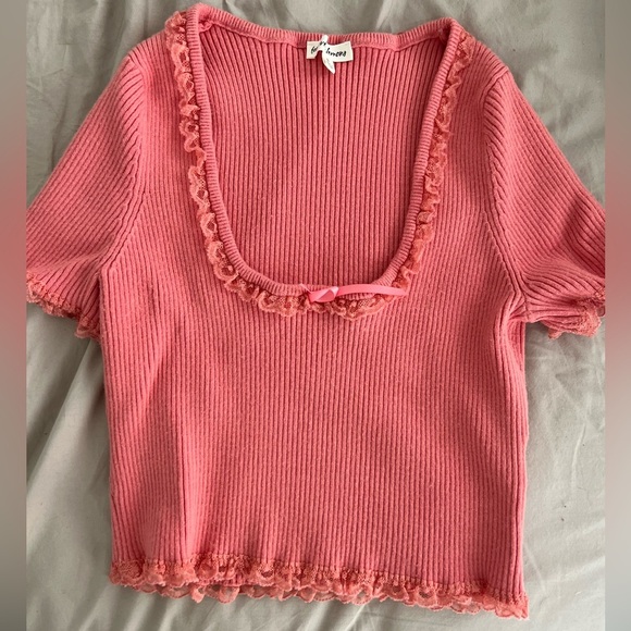 For Love And Lemons Pink Ribbed Lace Top - Picture 2 of 4